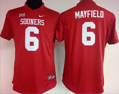 Sooners #6 Baker Mayfield Red Women's Stitched NCAA Jersey
